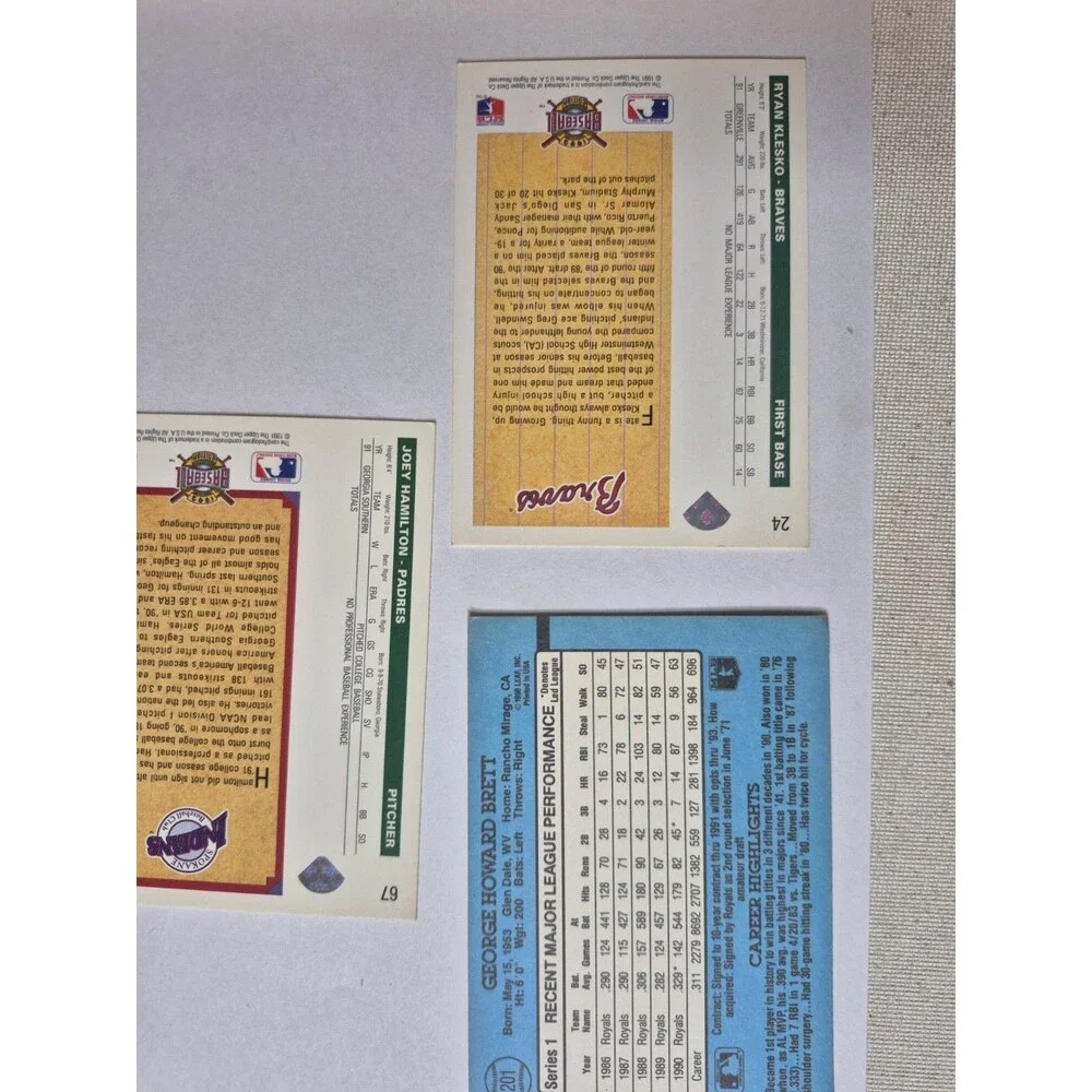 MLB Star Card Lot George Brett Roberto Alomar Ryan Klesko Joey Hamilton 6 Cards